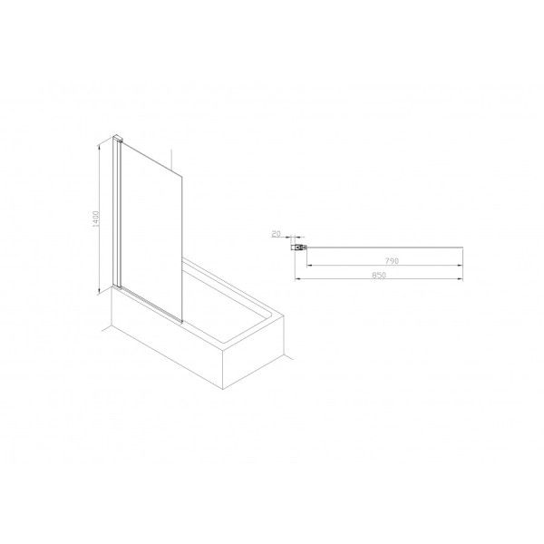 Душевая шторка для ванны Roca Capital 85x140 стекло прозрачное, профиль хром (7.M400.8.512.M)