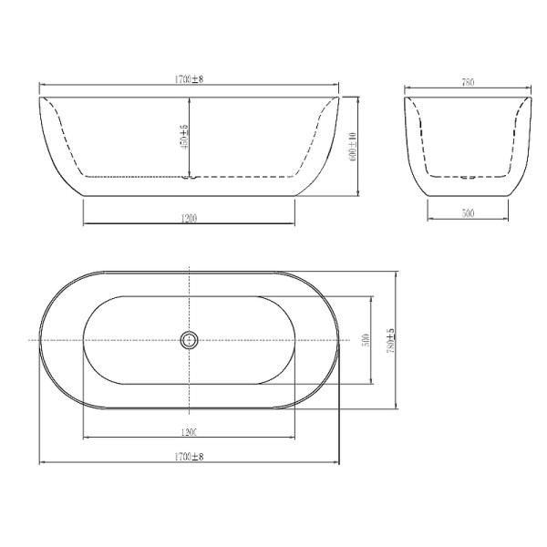 Ванна акриловая Aquatek Афина 1700x780x600 со сливом и ножками черный глянцевый (AQ-144778BL)