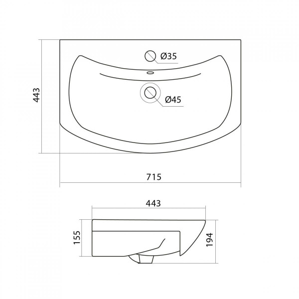 Раковина встраиваемая Santek Балтика 70 (1WH207776)