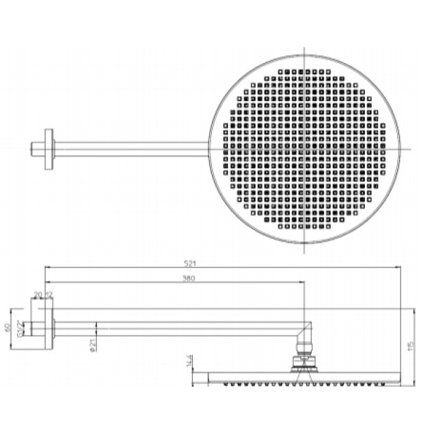 Верхний душ Bossini Apice 280 мм с настенным кронштейном 400 мм хром (H70430I.030)