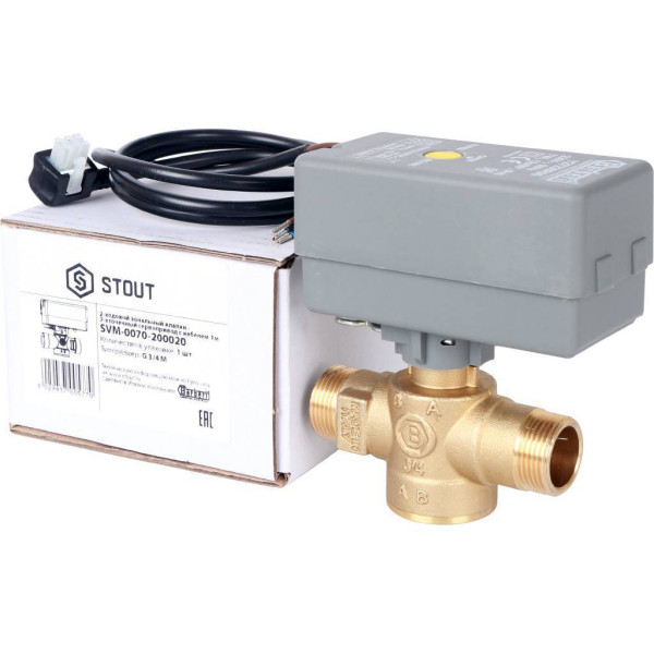 Клапан зональный 2-ходовой 3/4"НР Stout, сервопривод 230V, с 3-х жильным кабелем 1 м. SVM-0070-200020 Клапан зональный 2-ходовой 3/4"НР Stout, сервопривод 230V, с 3-х жильным кабелем 1 м. SVM-0070-200020