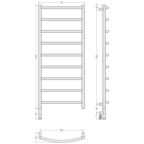 Полотенцесушитель электрический Сунержа Галант 3.1 1200x500 провод слева матовый чёрный (31-6000-1250)