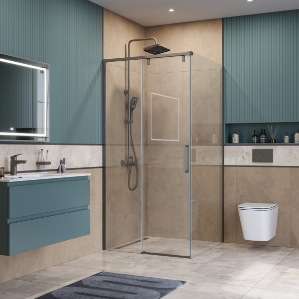 Душевой уголок BelBagno Soft Close-1 100x100x200 стекло прозрачное, профиль оружейная сталь матовая (SOFT_CLOSE-1-A-1-100-C-GM)