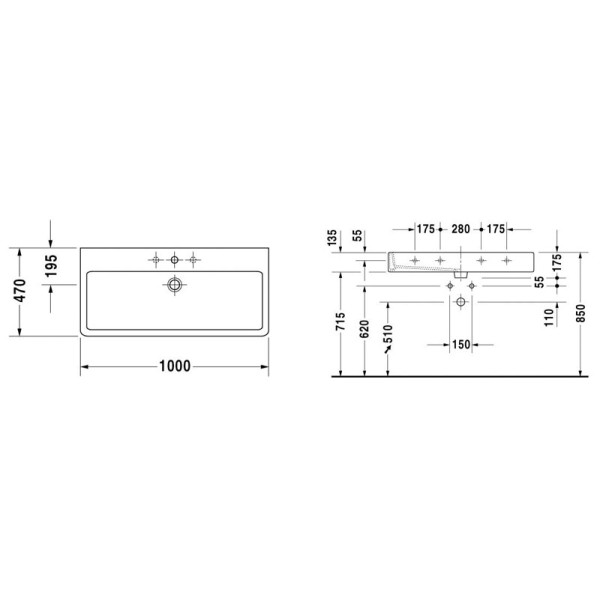 Раковина подвесная Duravit Vero 045410 1000х470 (0454100000)