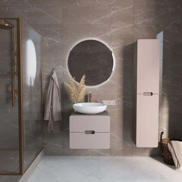 Тумба подвесная 1Marka Vortex  600x500x50 (орех каньон коньяк/латте фактурный) (Ц0000033056)