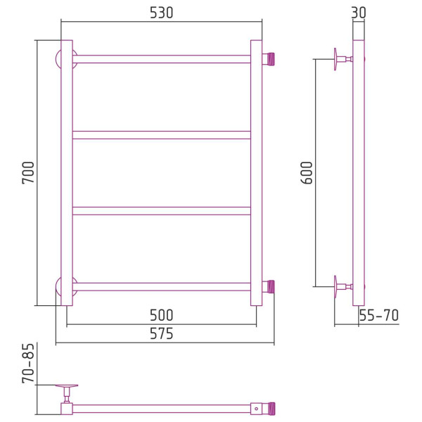 Полотенцесушитель водяной Стилье Версия-КБ 600х500 (4) П 20х20 белый (12630-6050) Полотенцесушитель водяной Стилье Версия-КБ 600х500 (4) П 20х20 белый (12630-6050)