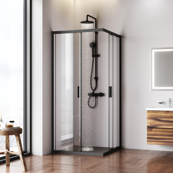 Душевой уголок AM.PM Gem 90x90x195 стекло прозрачное, профиль черный матовый (W90G-403-9090BT)