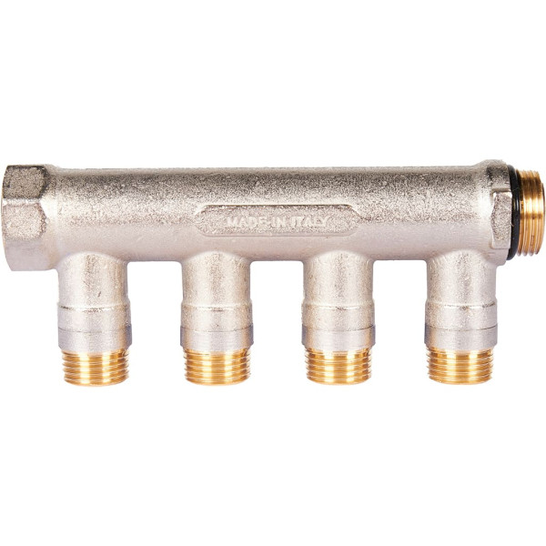 Коллектор 4 отвода с шаровыми клапанами 3/4"x1/2"(16) Stout (никель, синие ручки) (SMB-6211-341204) Коллектор 4 отвода с шаровыми клапанами 3/4"x1/2"(16) Stout (никель, синие ручки) (SMB-6211-341204)