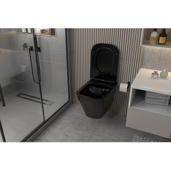 Комплект инсталляция с унитазом Abber Rechteck с клавишей черная матовый (AC1201MB-AC0105-AC0120MB)