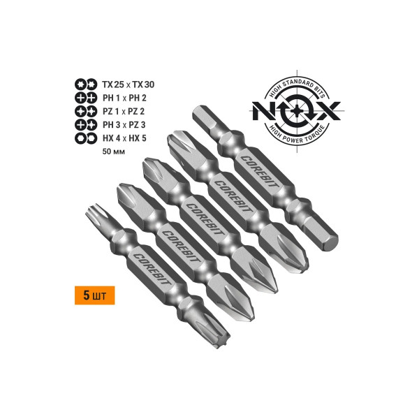 Набор бит Nox SET5 2Х Ph1xPh2, Pz1xPz2, Ph3хPz3, Tx25xTx30, Hex4xHex5-50, 5 шт карта COREBIT NOX (336012) Набор бит Nox SET5 2Х Ph1xPh2, Pz1xPz2, Ph3хPz3, Tx25xTx30, Hex4xHex5-50, 5 шт карта COREBIT NOX (336012)