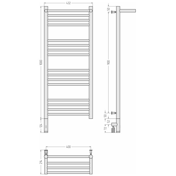 Полотенцесушитель электрический Сунержа Богема 3.0 1000x400 с полочкой провод слева матовый чёрный (31-5806-1040)