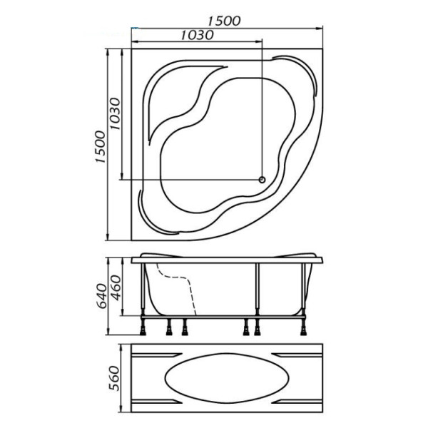 Ванна акриловая Marka One Afrodita 150х150 без гидромассажа Ванна акриловая Marka One Afrodita 150х150 без гидромассажа
