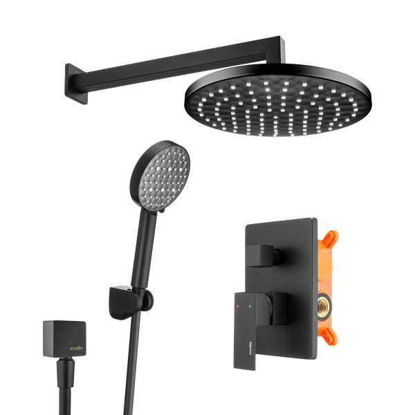 Смеситель для душа Swedbe Platta встраиваемый с верхним душем черный (5554B)