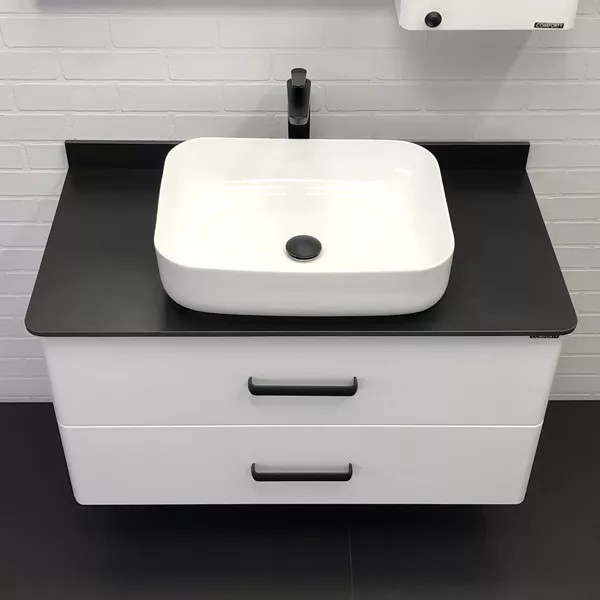 Тумба подвесная с раковиной Comforty Амстердам 950x500x645 белый глянцевый/черный матовый (00-00005494)