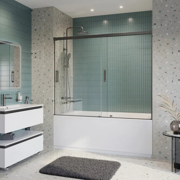 Душевая шторка для ванны Cezares Tandem-Soft 180x145 стекло прозрачное, профиль оружейная сталь (TANDEM-SOFT-VF-2-180/145-C-GM-IV)