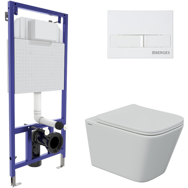 Комплект инсталляция с унитазом Berges Novum525 c с кнопкой L1 белая, унитаз FLOE S Rimless, сиденье Floe S Slim SO (043244) Комплект инсталляция с унитазом Berges Novum525 c с кнопкой L1 белая, унитаз FLOE S Rimless, сиденье Floe S Slim SO (043244)