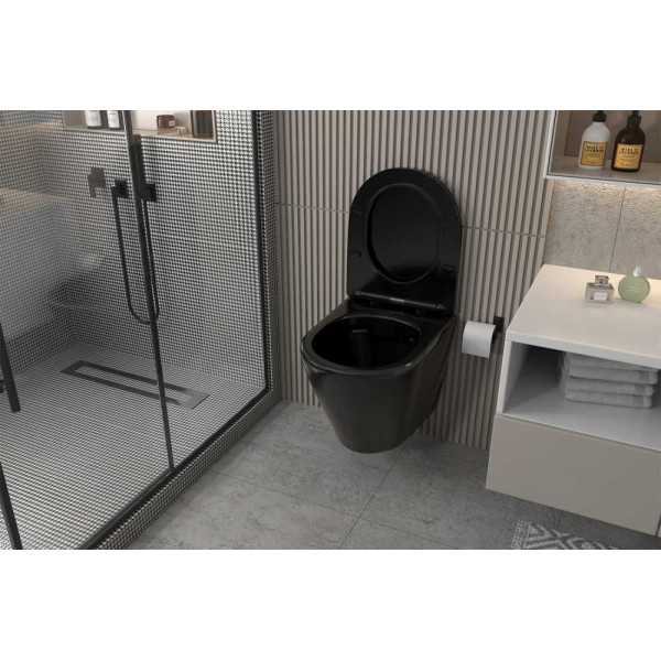 Унитаз подвесной Abber Bequem безободковый, черный матовый (AC1102MB)