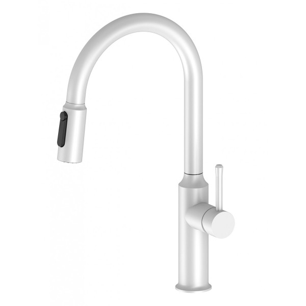Смеситель для кухни Santek Пуро с переключателем на фильтр, с выдвижным изливом белый (WH5A43028B001)