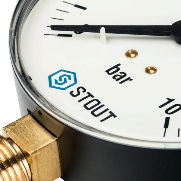 Манометр радиальный 1/2" 80 мм (0...10 бар, кл.2.5) Stout (SIM-1010-801015)