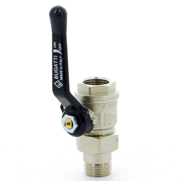 Кран Bugatti 1/2" шаровый со сгоном New Jersey 920 (черная ручка) (09200003) Кран Bugatti 1/2" шаровый со сгоном New Jersey 920 (черная ручка) (09200003)