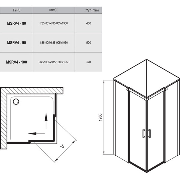 Душевой уголок Ravak Matrix 90x90x195 стекло прозрачное, профиль хром (1WV77C0Z1) Душевой уголок Ravak Matrix 90x90x195 стекло прозрачное, профиль хром (1WV77C0Z1)