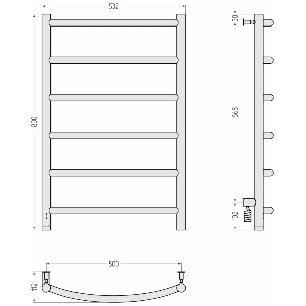Полотенцесушитель электрический Сунержа Галант 4.0 800x500 провод слева матовый белый (30-0830-8050)