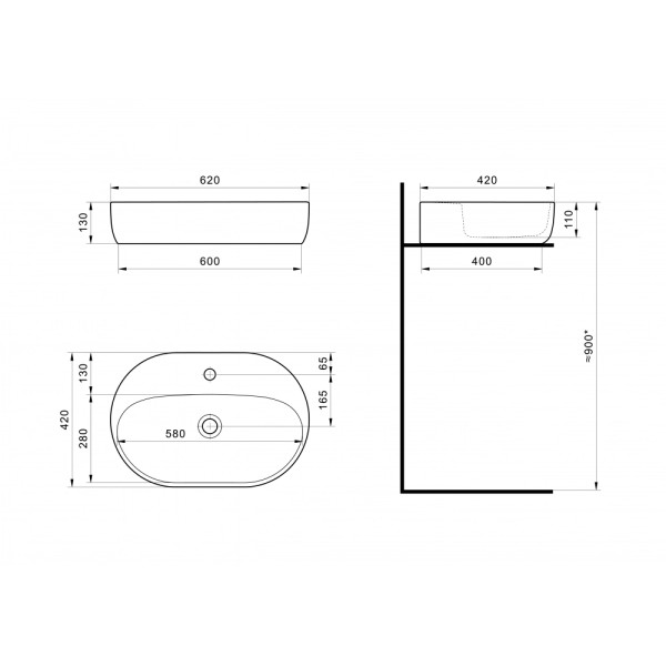 Раковина накладная Santek Одри 620x420x130 белая (1WH501710)