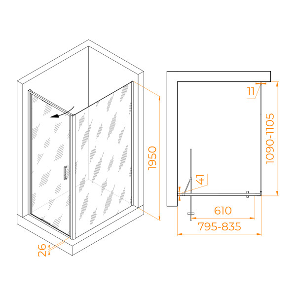 Душевой уголок RGW SV-145 800x1100 стекло прозрачное, профиль хром (703214581-11)