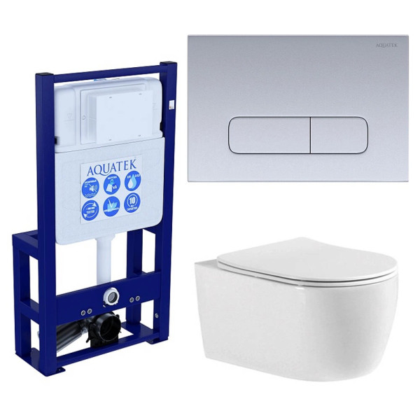 Комплект нсталляция c унитазом Aquatek Европа-014 3в1 рама INS-0000016 отдельностоящая +кнопкаKDI-0000014+унитаз Европа AQ1106-00 с крышкой-сиденьем