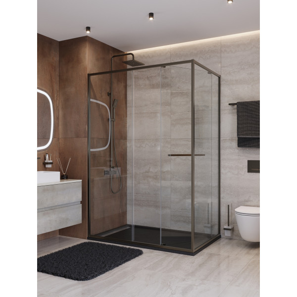 Душевой уголок Cezares Lux 130x100x195 стекло прозрачное, профиль оружейная сталь (LUX-AH-FS-11-130/100-C-GM)