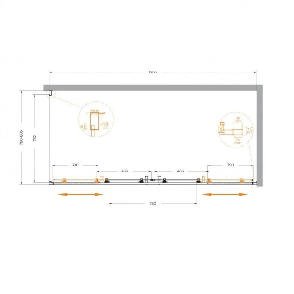 Душевой уголок Cezares Molveno 180x80x195 стекло прозрачное, профиль хром (MOLVENO-AH-2/1-180/80-C-Cr-IV)