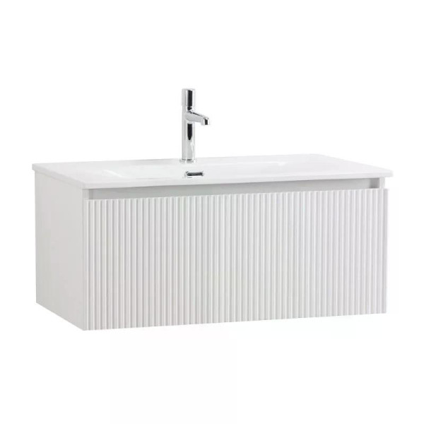 Тумба подвесная Cezares Uno 800x455x350 с фрезерованными ручками по всей длине фасада с одним выкатным ящиком Bianco Opaco (UNO-800-1C-SO-BO)