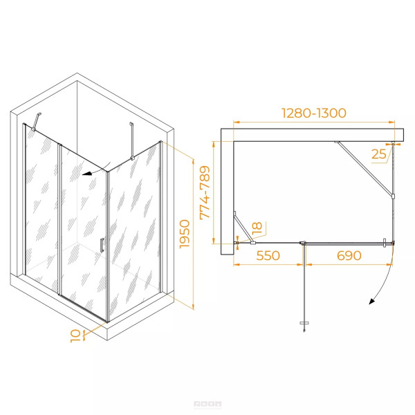 Душевой уголок RGW Leipzig LE-044 (LE-004 + Z-14) 130x 80x195 стекло прозрачное, профиль хром (351204438-11)