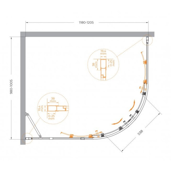 Душевой уголок Cezares Molveno 120x100x195 стекло прозрачное, профиль оружейная сталь (MOLVENO-RH-2-120/100-C-GM-IV)