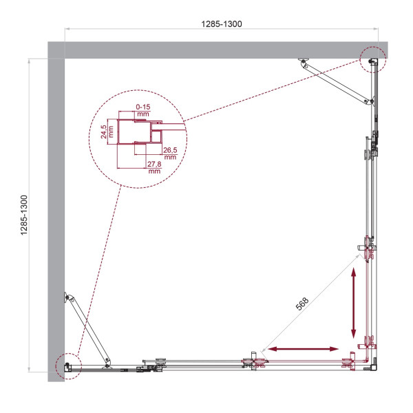 Душевой уголок BelBagno Luce 130x130x195 стекло прозрачное, профиль хром (LUCE-A-22-100+30-C-Cr)
