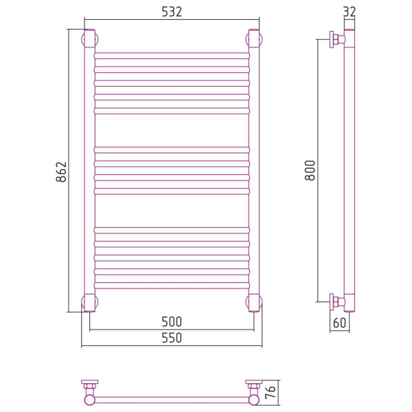 Полотенцесушитель водяной Сунержа Богема+ прямая 800х500 золотой (03-0220-8050)