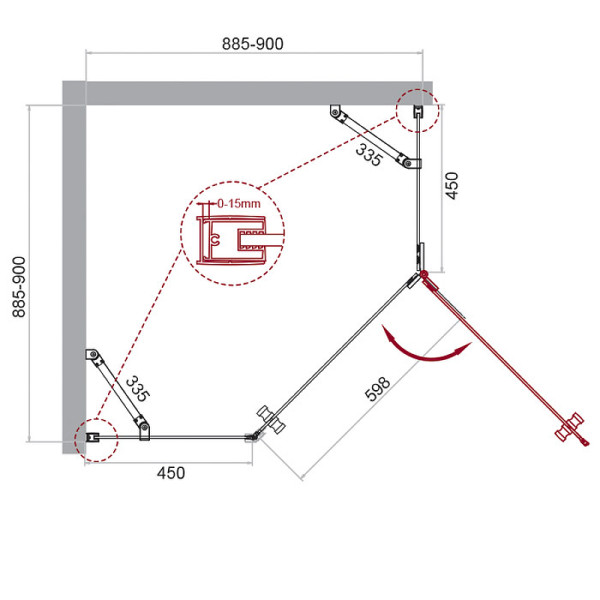 Душевой уголок BelBagno Kraft 90x90x195 стекло прозрачное, профиль хром (KRAFT-P-1-90-C-Cr-R)