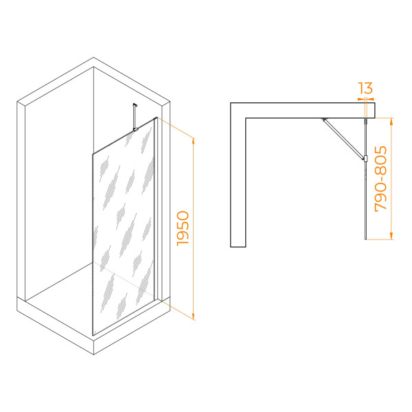 Душевое ограждение RGW Walk In 80x195 стекло прозрачное, профиль золото BRUSH (351011008-16) Душевое ограждение RGW Walk In 80x195 стекло прозрачное, профиль золото BRUSH (351011008-16)