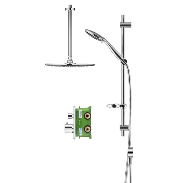 Смеситель для душа встраиваемый термостатический Swedbe Platta (с монтажным боксом) и верхним душем хром, серый (5557G1)