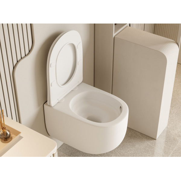 Унитаз подвесной Abber Bequem матовый, безободковый, смыв торнадо белый (AC1104TMW) Унитаз подвесной Abber Bequem матовый, безободковый, смыв торнадо белый (AC1104TMW)