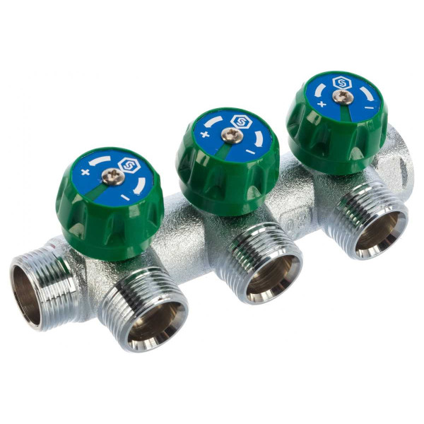 Коллектор 3 отвода регулируемый 3/4"x3/4"(18)EK Stout (хром) (SMB-6850-343403) Коллектор 3 отвода регулируемый 3/4"x3/4"(18)EK Stout (хром) (SMB-6850-343403)