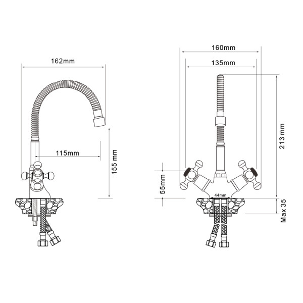 Смеситель для кухни Wesnaart Rassvet с гибким изливом хром (RAS02-180) Смеситель для кухни Wesnaart Rassvet с гибким изливом хром (RAS02-180)