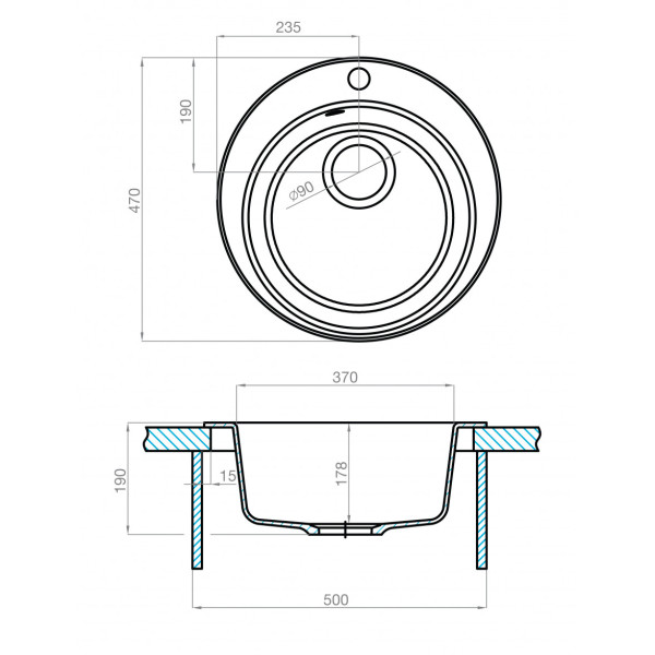 Мойка для кухни врезная Aquaton Иверия 470x470x190 серый (1.A711.0.32I.V23.0)
