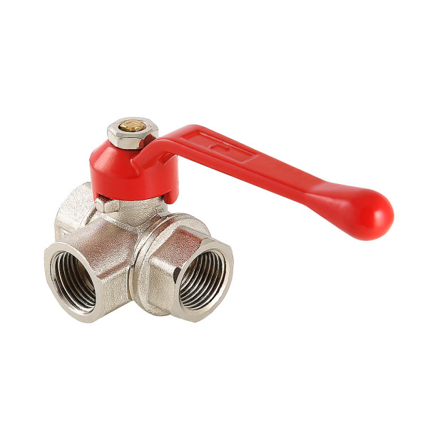 Кран 3/4" шаровый трёхходовой L-порт Valtec (красная ручка) VT.360.N.05