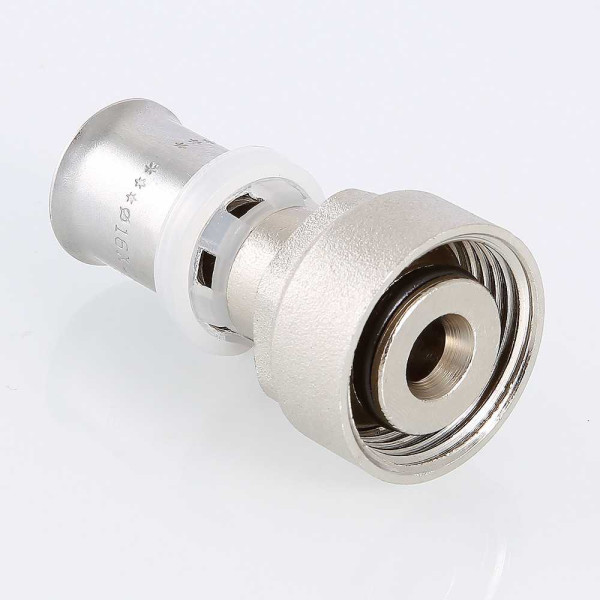 Соединение прямое 16*3/4"(18) евроконус с накидной гайкой Valtec (пресс, никель) (VTc.712.NE.1605)