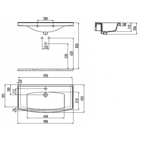 Раковина мебельная Creavit Tefen 98,8x49,3 белая (TF100-00CB00E-0000)