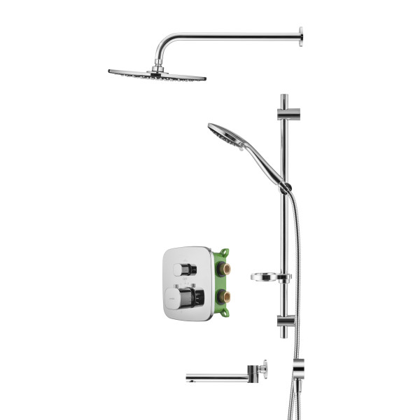 Смеситель для ванны и душа Swedbe Platta встраиваемый термостат с верхним душем и повортн.изливом хром, серый (5560G1)