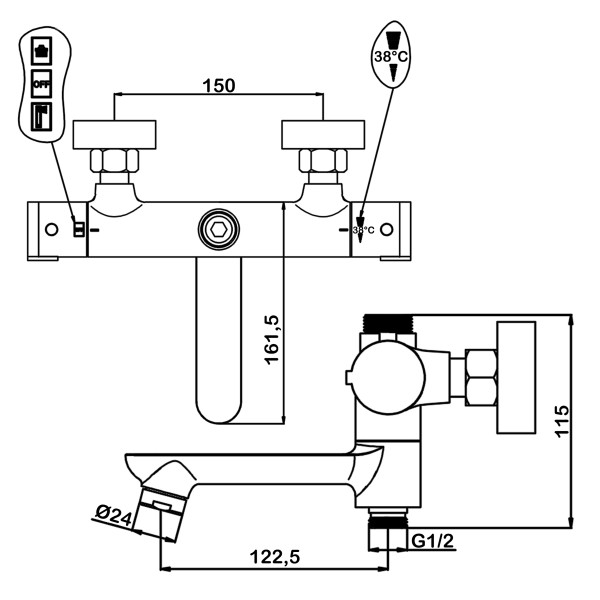 Душевая система Swedbe Hermes с термостатическим смесителем для ванны хром/белый (9090)