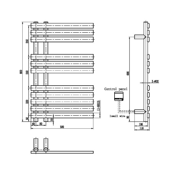 Полотенцесушитель электрический Boheme Venturo 500x800 B (черный) (723-B)