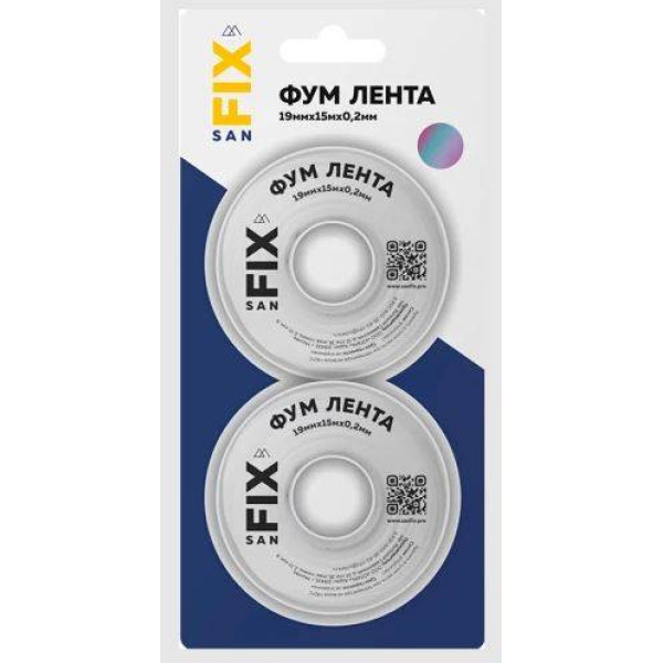 Лента ФУМ 19x0,2x15000x0,3 г./см3, 76/25 мм в упаковке блистер по 2 шт. SanFix (41219)